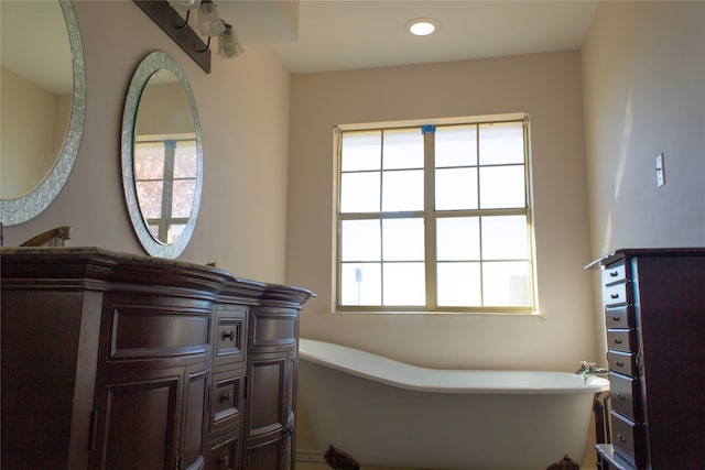 bathroom featuring a washtub, vanity, and plenty of natural light