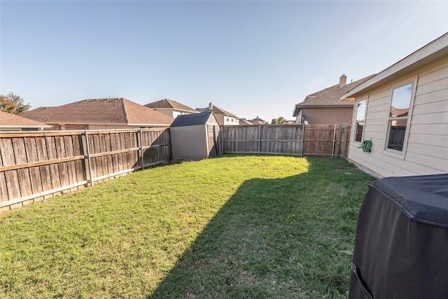 view of yard with a shed