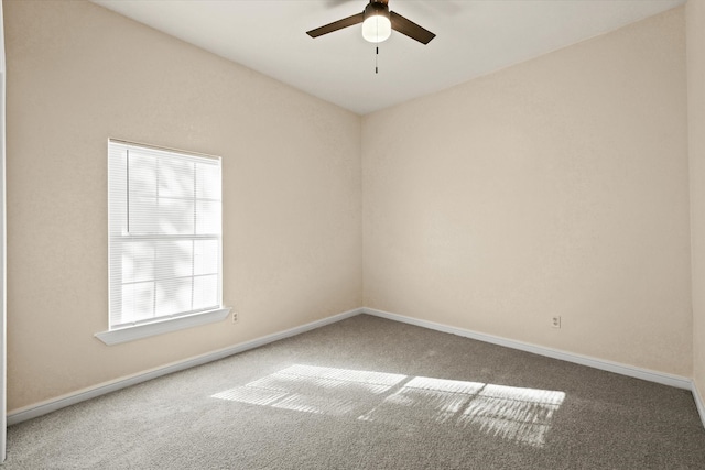 empty room featuring ceiling fan and carpet floors