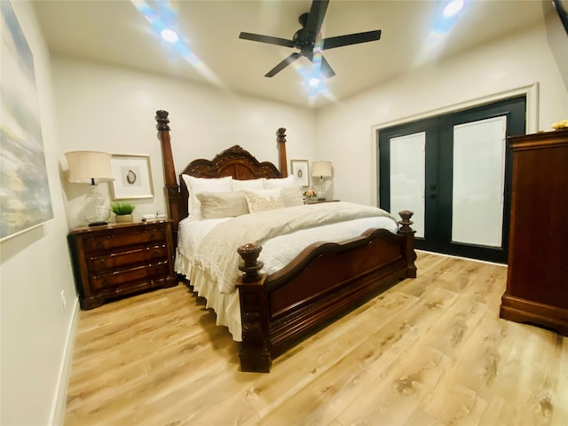 bedroom featuring ceiling fan and light hardwood / wood-style floors