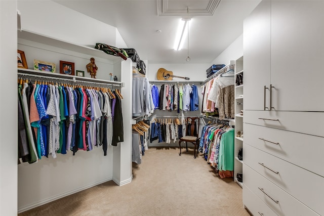 spacious closet with light colored carpet