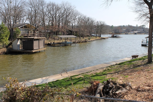 view of dock with a water view