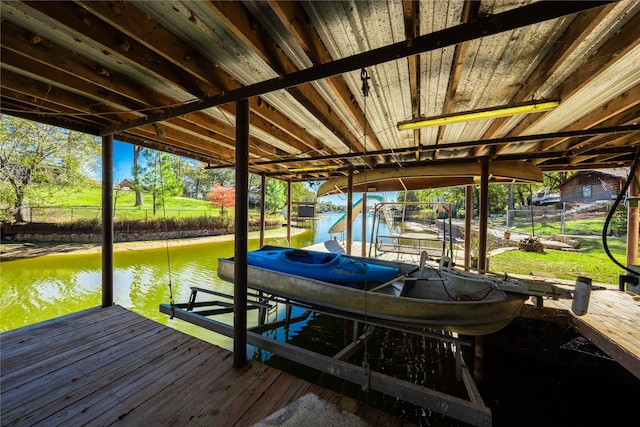 view of dock with a water view