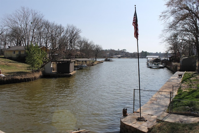 dock area with a water view