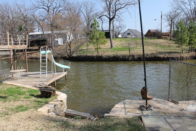 dock area featuring a water view