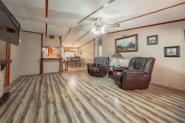 sitting room featuring ceiling fan and light hardwood / wood-style flooring