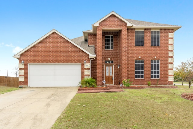 view of front facade featuring a garage and a front lawn