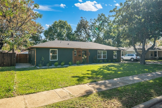 ranch-style home featuring a front lawn