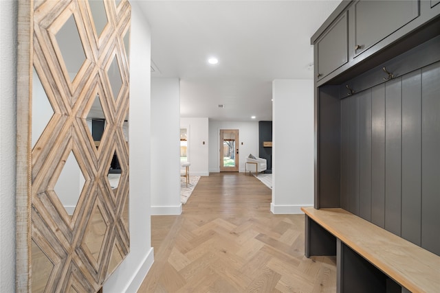 mudroom with light parquet floors