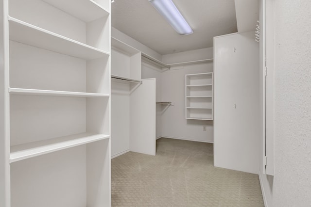 spacious closet featuring light carpet