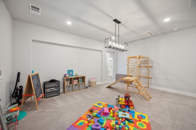 game room with carpet flooring