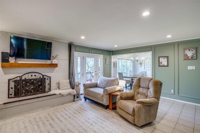 living room with light tile patterned flooring