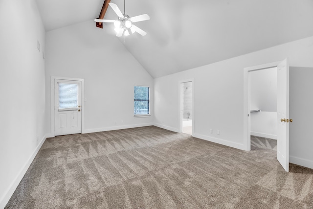 7170 Fm 1830, Argyle, TX 76226 - carpeted empty room featuring high vaulted ceiling, a ceiling fan, healthy amount of natural light, and beamed ceiling