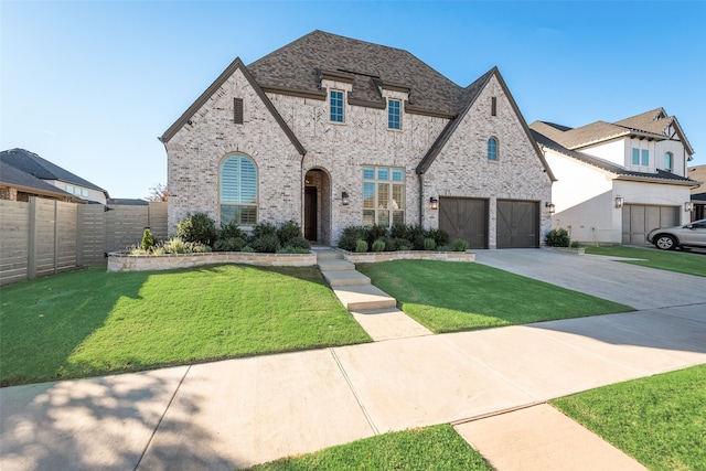 view of front of property featuring a front yard and a garage