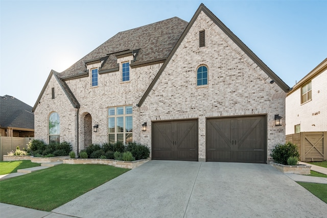 view of front of property featuring a garage and a front yard