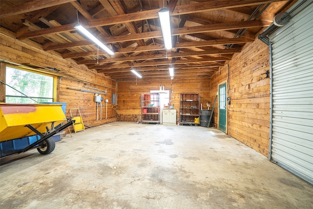 garage with wooden walls