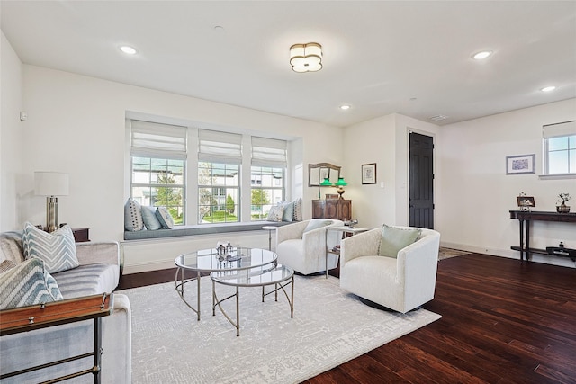 living room with hardwood / wood-style floors and a wealth of natural light