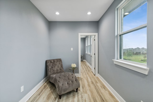 sitting room featuring light hardwood / wood-style flooring