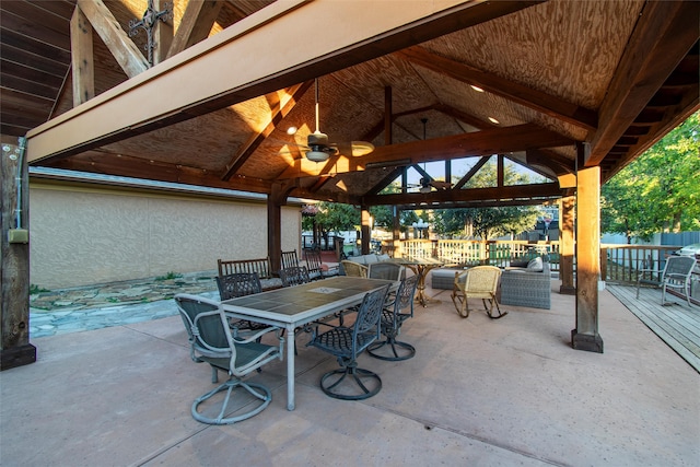 view of patio with a gazebo and ceiling fan