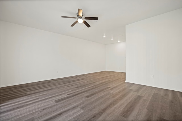 unfurnished room featuring wood-type flooring and ceiling fan