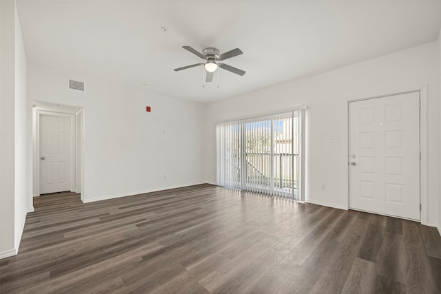 interior space with dark hardwood / wood-style floors and ceiling fan