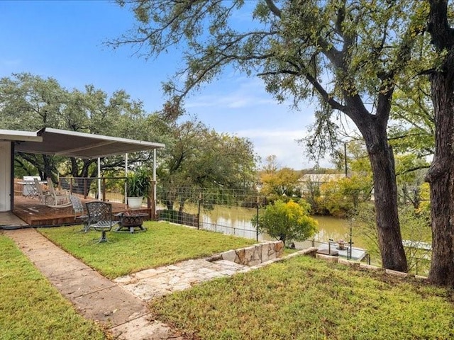 view of yard with a water view