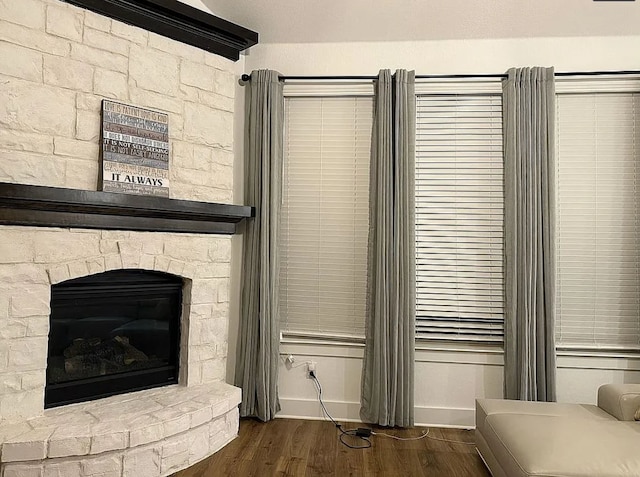 interior details featuring a fireplace and hardwood / wood-style floors