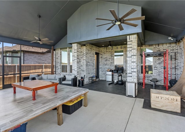 view of patio featuring ceiling fan and outdoor lounge area