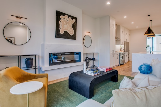 living room with light hardwood / wood-style floors