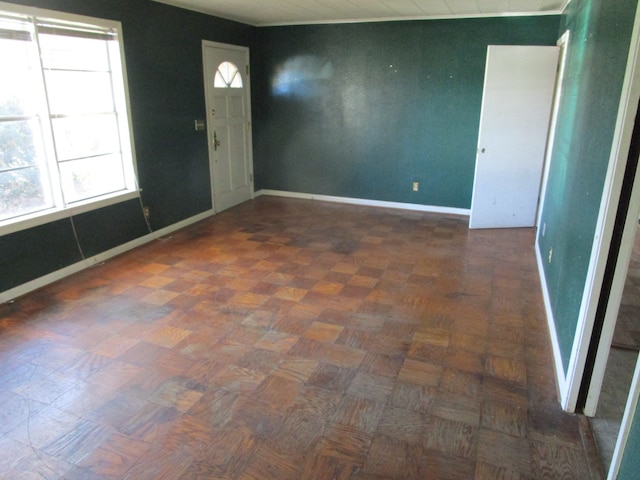 entrance foyer with dark parquet floors