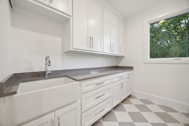 clothes washing area featuring ornamental molding and sink