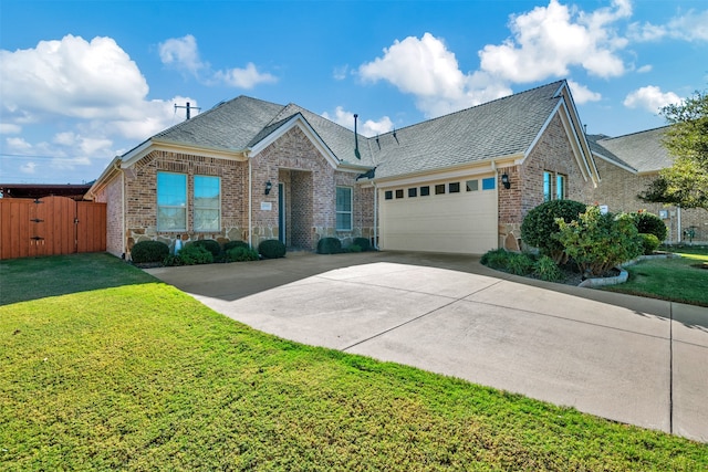 view of front of house with a garage and a front yard