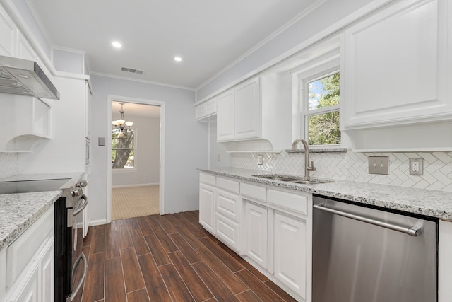 kitchen featuring dark hardwood / wood-style floors, white cabinetry, sink, and appliances with stainless steel finishes