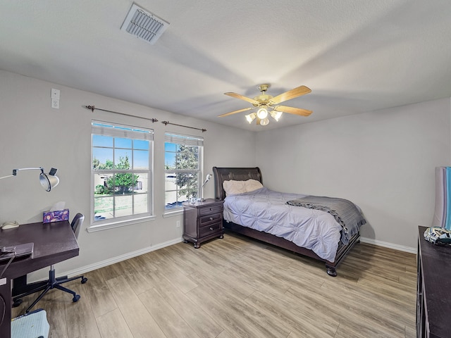 bedroom featuring ceiling fan and light hardwood / wood-style floors