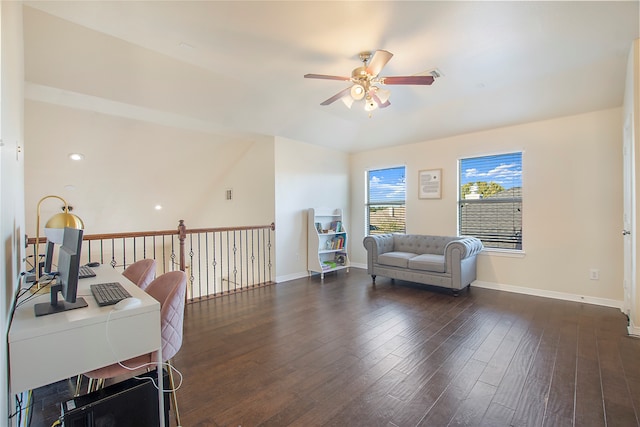 interior space featuring dark hardwood / wood-style flooring and ceiling fan