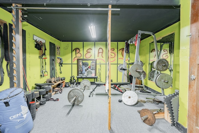 workout area featuring carpet floors