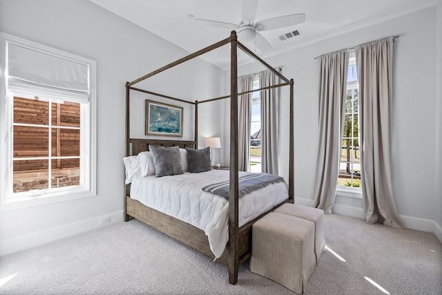 bedroom featuring carpet floors and ceiling fan