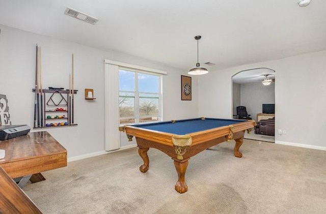 playroom with pool table and carpet floors