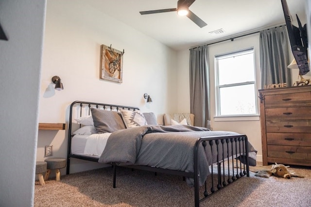 bedroom with carpet flooring and ceiling fan