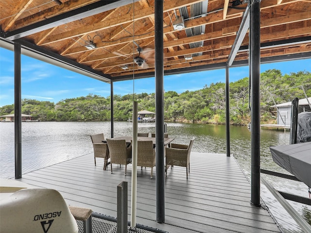 dock area with a water view