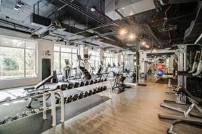 exercise room featuring hardwood / wood-style floors