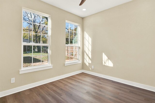 empty room with hardwood / wood-style flooring and plenty of natural light