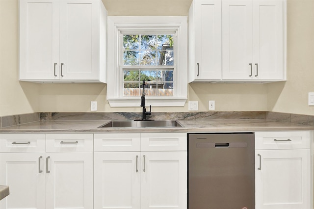 kitchen with dishwasher and white cabinets