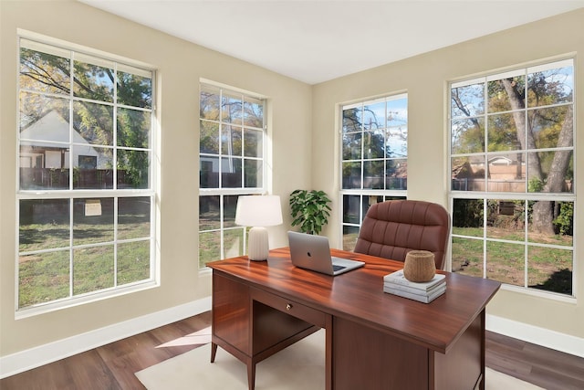 office space with wood-type flooring