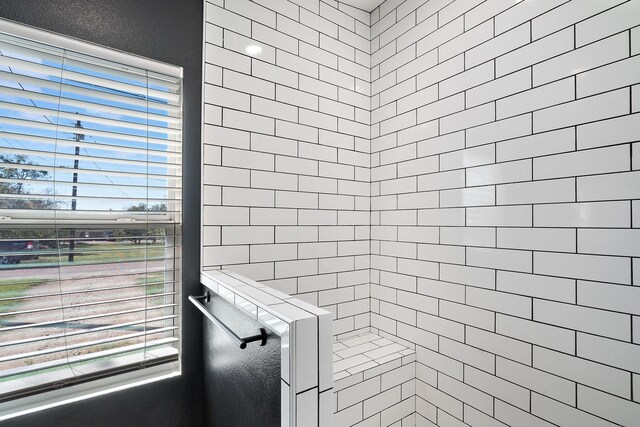 bathroom featuring a tile shower and a wealth of natural light