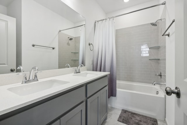 bathroom with vanity and shower / bathtub combination with curtain