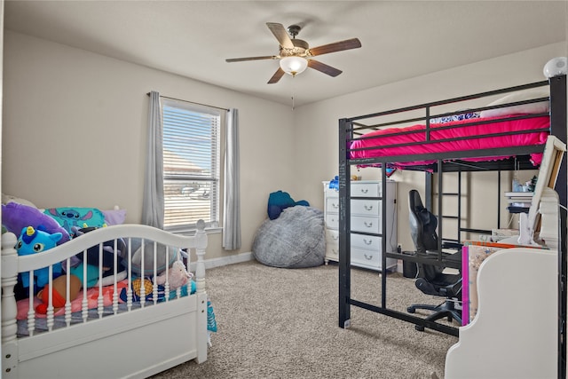 bedroom with carpet flooring and ceiling fan