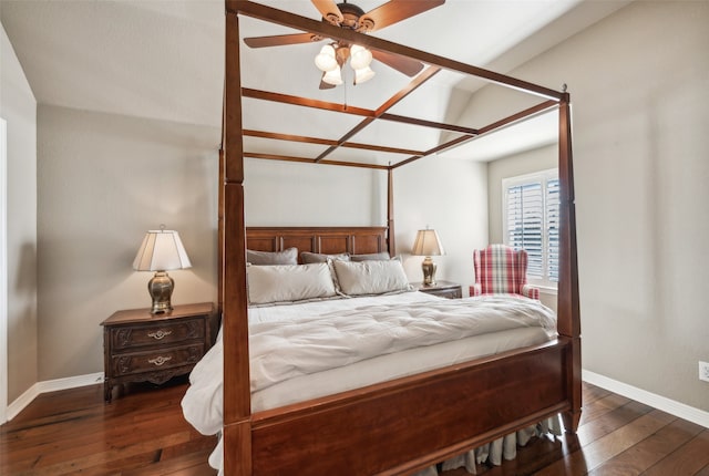 bedroom featuring ceiling fan and dark hardwood / wood-style floors