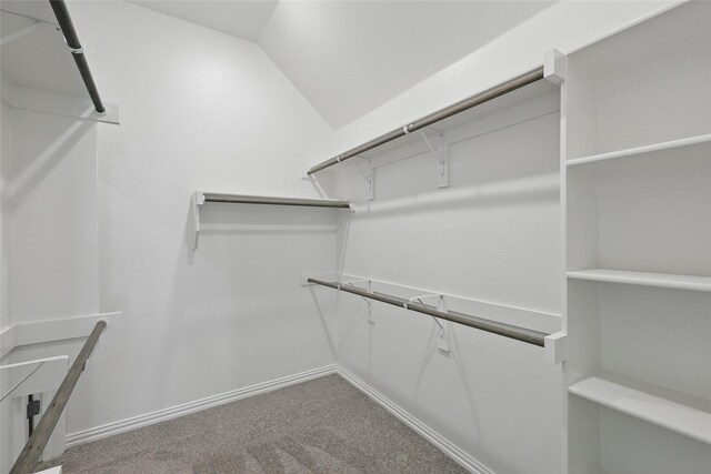 walk in closet featuring vaulted ceiling and carpet floors