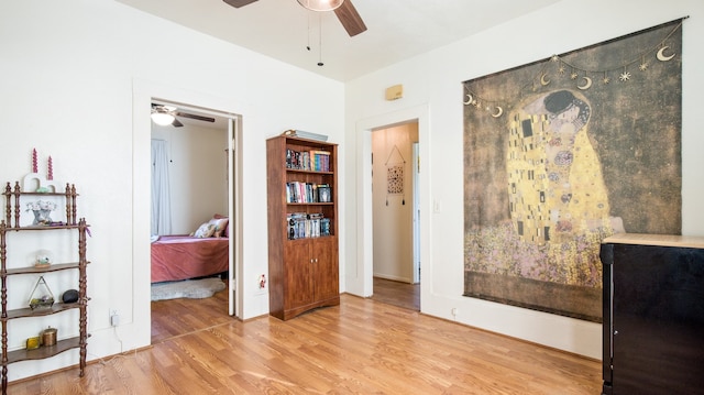 interior space featuring ceiling fan and light hardwood / wood-style flooring